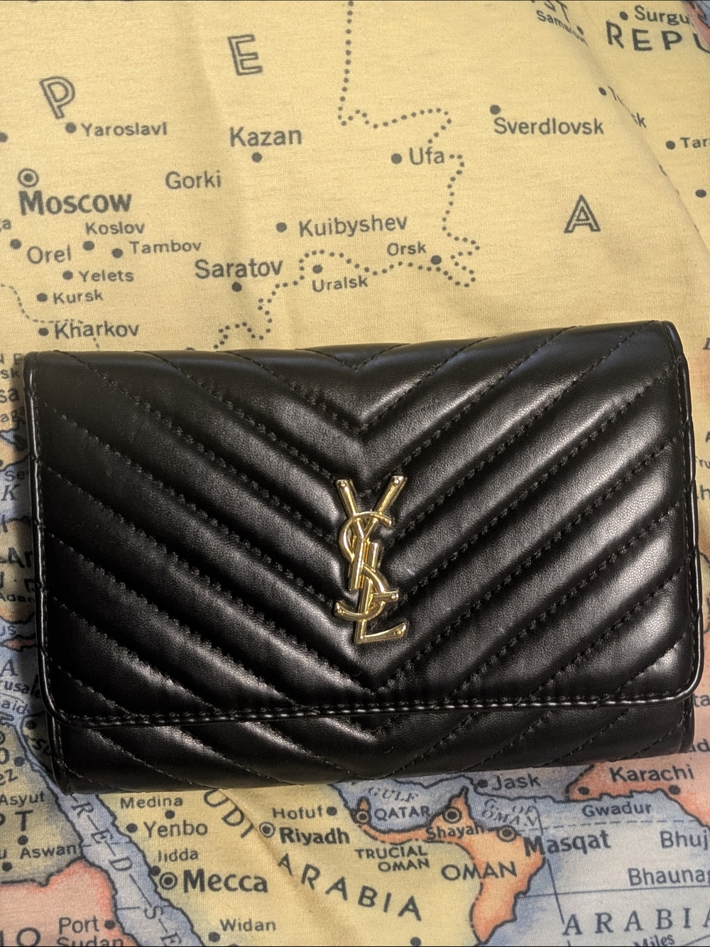 Saint Laurent Black Quilted Leather Clutch with Gold YSL Logo
